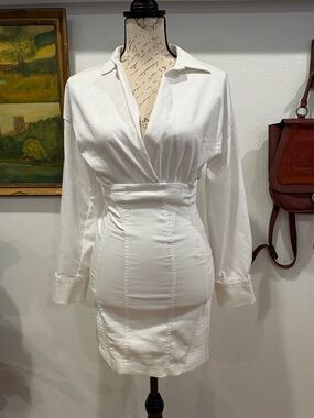 Zara White Surplice Shirt Mini Dress